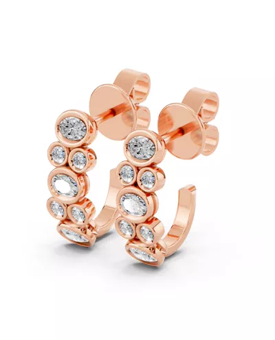 Oval & Round Bezel Lab Diamond J-Hoop Earrings