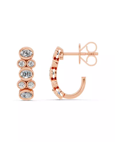 Oval & Round Bezel Lab Diamond J-Hoop Earrings