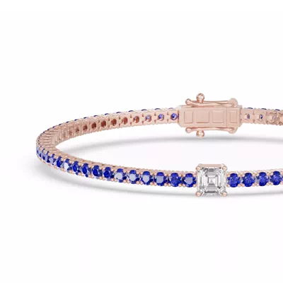 Lunava Sapphire & Asscher Lab Diamond Tennis Bracelet