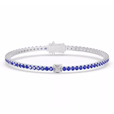 Lunava Sapphire & Asscher Lab Diamond Tennis Bracelet