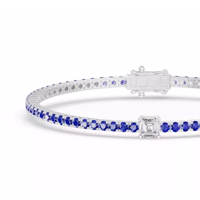 Lunava Sapphire & Asscher Lab Diamond Tennis Bracelet
