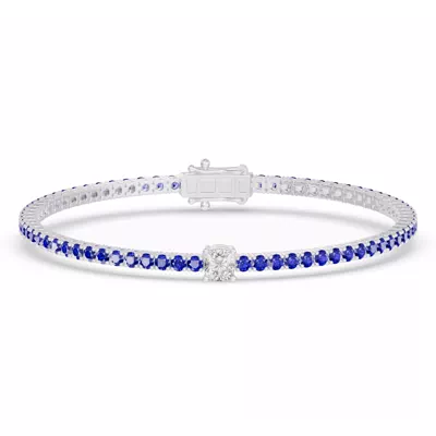 Lunava Sapphire & Cushion Lab Diamond Tennis Bracelet
