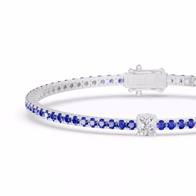Lunava Sapphire & Cushion Lab Diamond Tennis Bracelet