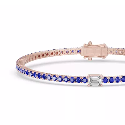 Lunava Sapphire & Emerald-Cut Lab Diamond Tennis Bracelet