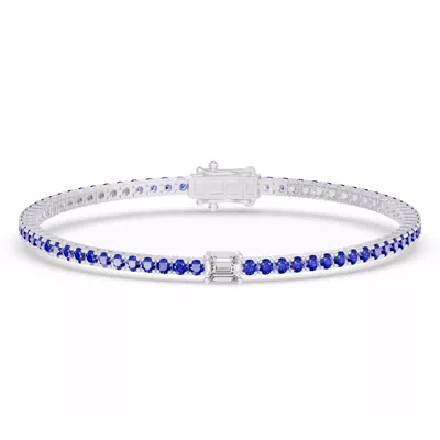Lunava Sapphire & Emerald-Cut Lab Diamond Tennis Bracelet