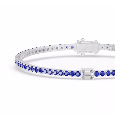 Lunava Sapphire & Emerald-Cut Lab Diamond Tennis Bracelet