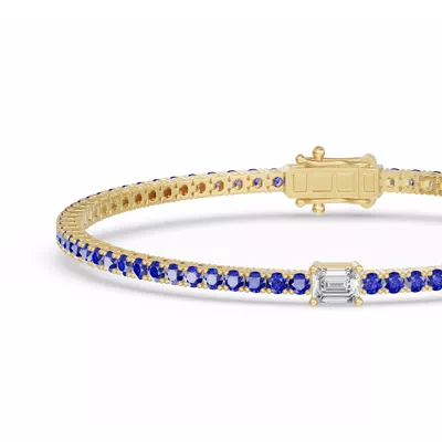 Lunava Sapphire & Emerald-Cut Lab Diamond Tennis Bracelet