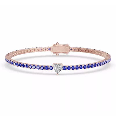 Lunava Sapphire & Heart Lab Diamond Tennis Bracelet