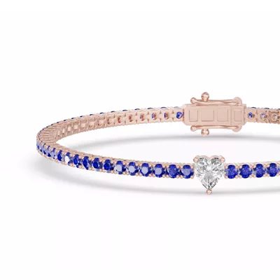 Lunava Sapphire & Heart Lab Diamond Tennis Bracelet