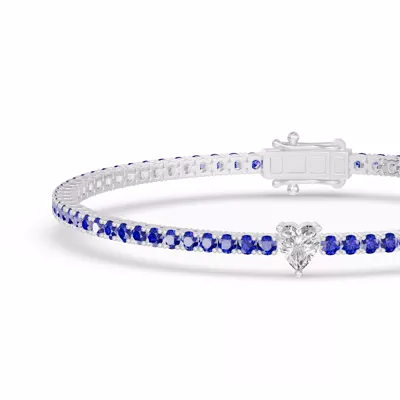 Lunava Sapphire & Heart Lab Diamond Tennis Bracelet