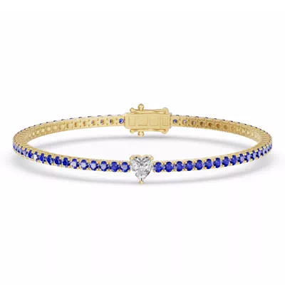 Lunava Sapphire & Heart Lab Diamond Tennis Bracelet