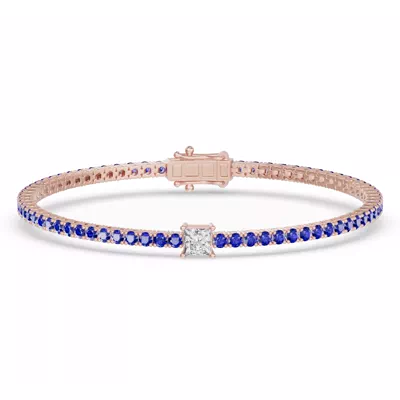 Lunava Sapphire & Princess Lab Diamond Tennis Bracelet