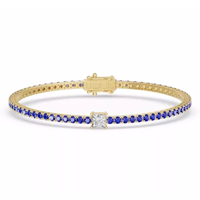 Lunava Sapphire & Princess Lab Diamond Tennis Bracelet