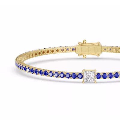 Lunava Sapphire & Princess Lab Diamond Tennis Bracelet