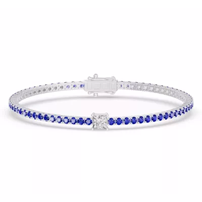 Lunava Sapphire & Princess Lab Diamond Tennis Bracelet