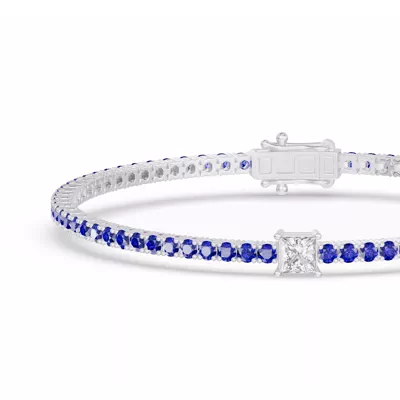 Lunava Sapphire & Princess Lab Diamond Tennis Bracelet
