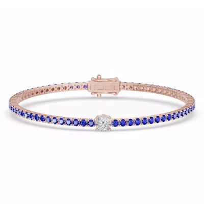 Lunava Sapphire & Round Lab Diamond Tennis Bracelet