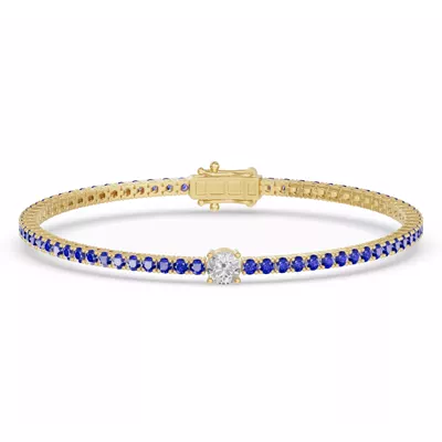 Lunava Sapphire & Round Lab Diamond Tennis Bracelet