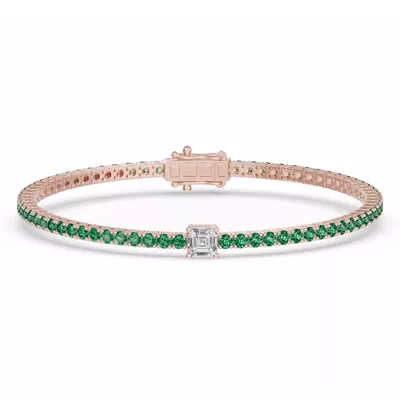 Lunava Green Emerald & Asscher Lab Diamond Tennis Bracelet