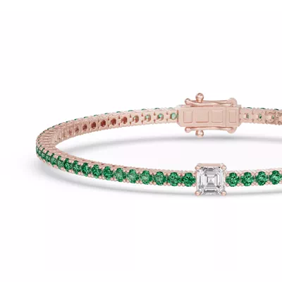 Lunava Green Emerald & Asscher Lab Diamond Tennis Bracelet