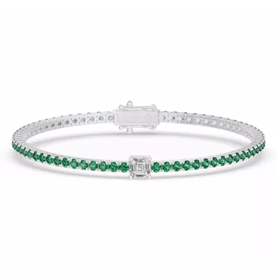 Lunava Green Emerald & Asscher Lab Diamond Tennis Bracelet