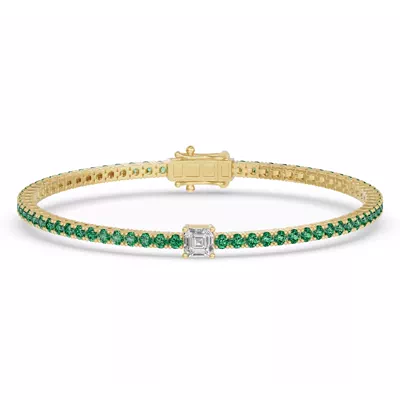 Lunava Green Emerald & Asscher Lab Diamond Tennis Bracelet