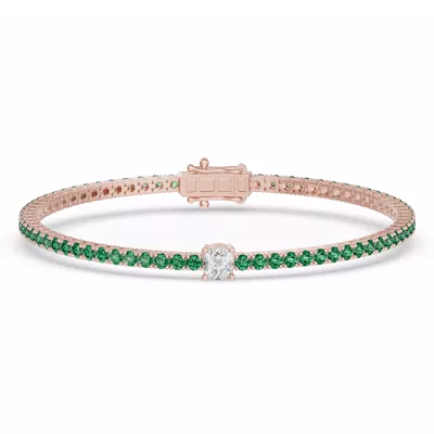 Lunava Green Emerald & Cushion Lab Diamond Tennis Bracelet
