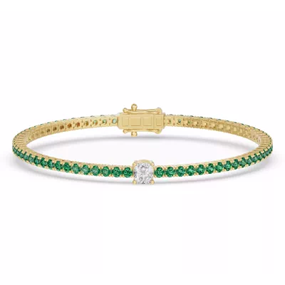 Lunava Green Emerald & Cushion Lab Diamond Tennis Bracelet