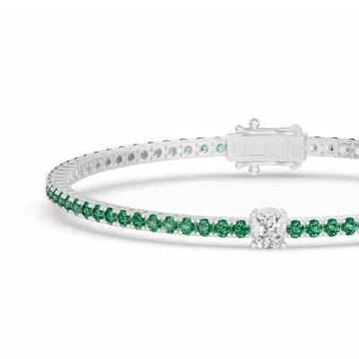 Lunava Green Emerald & Cushion Lab Diamond Tennis Bracelet