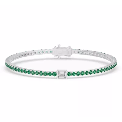 Lunava Green Emerald & Emerald-Cut Lab Diamond Tennis Bracelet