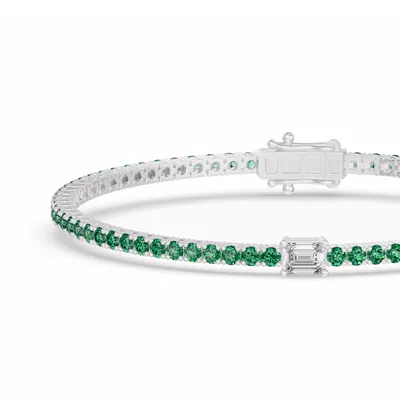 Lunava Green Emerald & Emerald-Cut Lab Diamond Tennis Bracelet