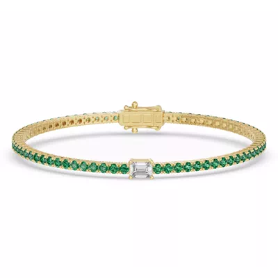 Lunava Green Emerald & Emerald-Cut Lab Diamond Tennis Bracelet