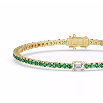 Lunava Green Emerald & Emerald-Cut Lab Diamond Tennis Bracelet