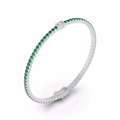 Lunava Green Emerald & Emerald-Cut Lab Diamond Tennis Bracelet