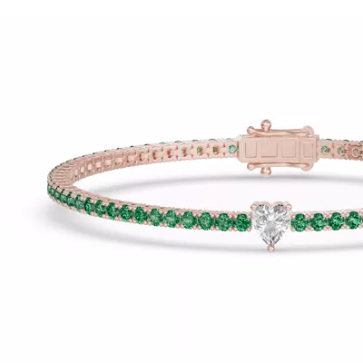 Lunava Green Emerald & Heart Lab Diamond Tennis Bracelet