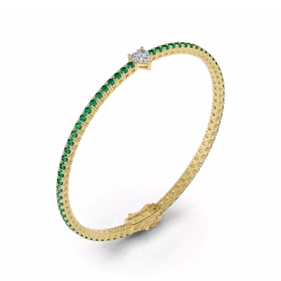Lunava Green Emerald & Heart Lab Diamond Tennis Bracelet