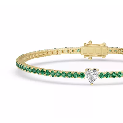 Lunava Green Emerald & Heart Lab Diamond Tennis Bracelet