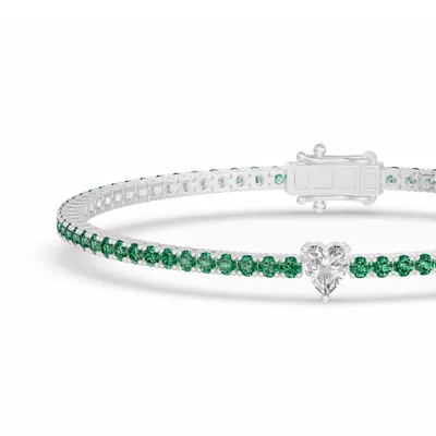 Lunava Green Emerald & Heart Lab Diamond Tennis Bracelet