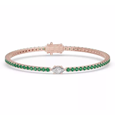 Lunava Green Emerald & Marquise Lab Diamond Tennis Bracelet