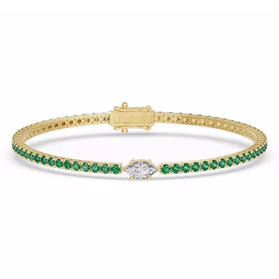 Lunava Green Emerald & Marquise Lab Diamond Tennis Bracelet