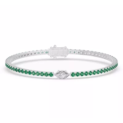 Lunava Green Emerald & Marquise Lab Diamond Tennis Bracelet