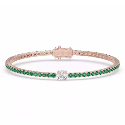 Lunava Green Emerald & Oval Lab Diamond Tennis Bracelet