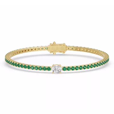 Lunava Green Emerald & Oval Lab Diamond Tennis Bracelet