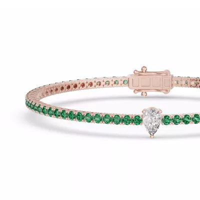 Lunava Green Emerald & Pear Lab Diamond Tennis Bracelet