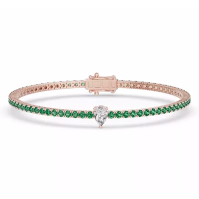 Lunava Green Emerald & Pear Lab Diamond Tennis Bracelet