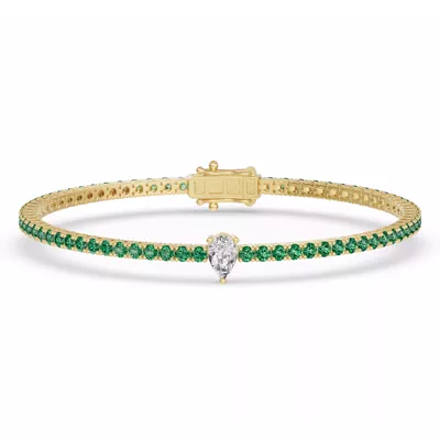 Lunava Green Emerald & Pear Lab Diamond Tennis Bracelet