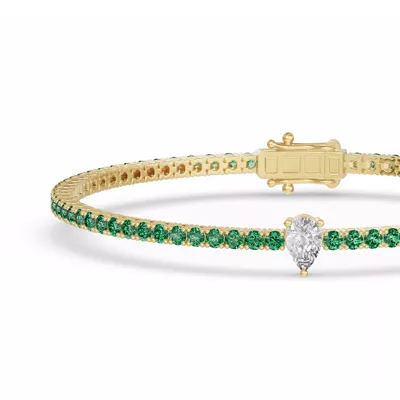 Lunava Green Emerald & Pear Lab Diamond Tennis Bracelet
