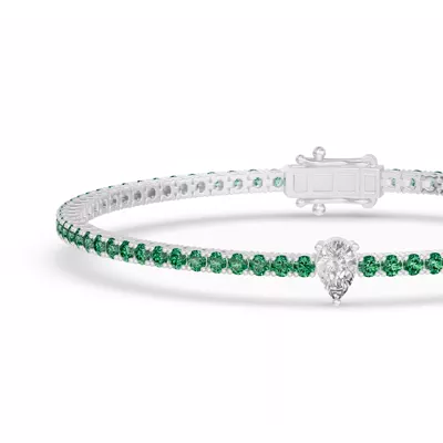 Lunava Green Emerald & Pear Lab Diamond Tennis Bracelet