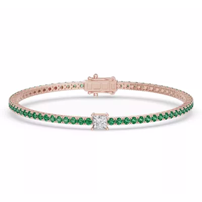 Lunava Green Emerald & Princess Lab Diamond Tennis Bracelet