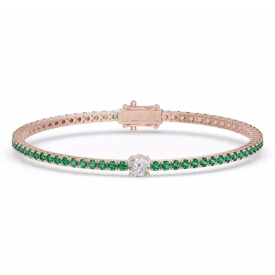 Lunava Green Emerald & Round Lab Diamond Tennis Bracelet